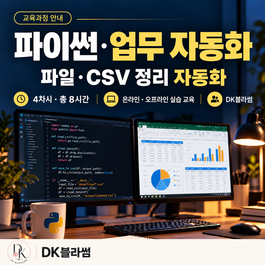 파이썬 및 업무 자동화 8시간 단기 실습 교육 안내